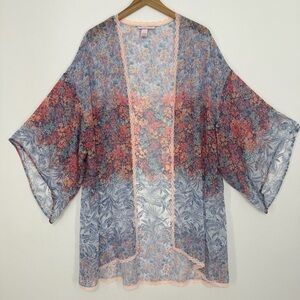 Victoria's Secret Floral Sheer Kimono Robe Pink/Blue Size M/L